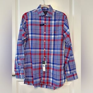 Polo Ralph Lauren Men Small Red Blue Plaid Flannel Button Down Shirt Stretch